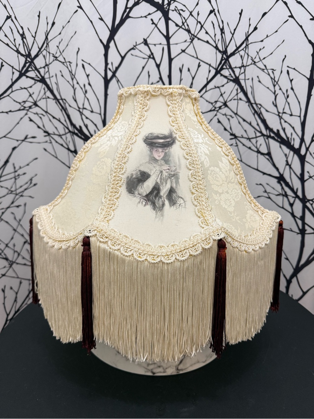 MCM Victorian Style Lampshade classic Edwardian graphic woman